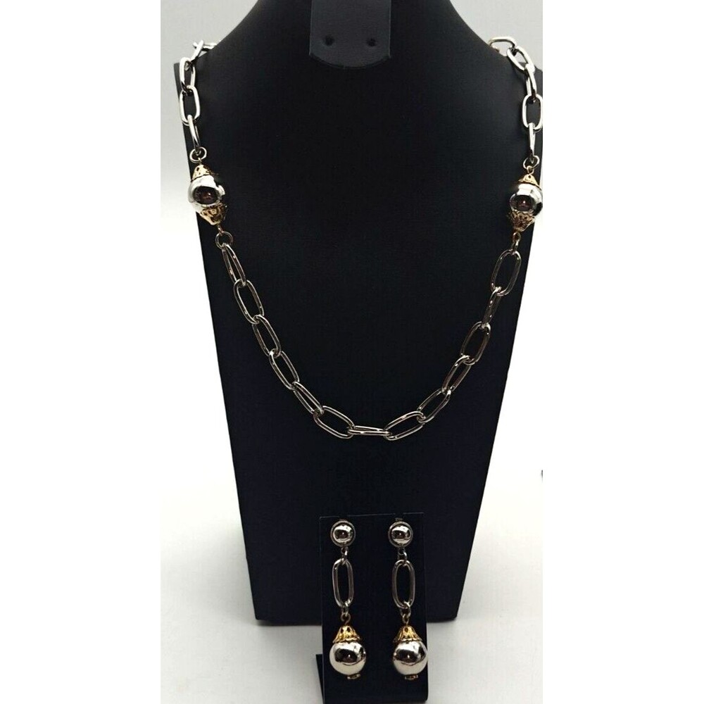Vtg Park Lane Two Toned Chain Link Necklace & Earring Set